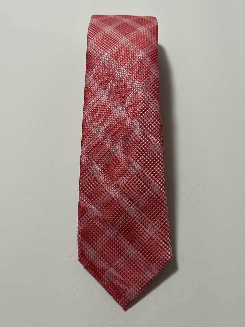 Alfani Pink Red Plaid Tie Silk Blend 3” Classic